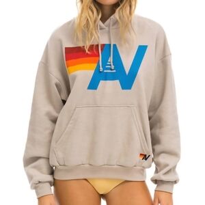 Aviator Nation Beige Hoodie with Blue and Multicolor Graphic